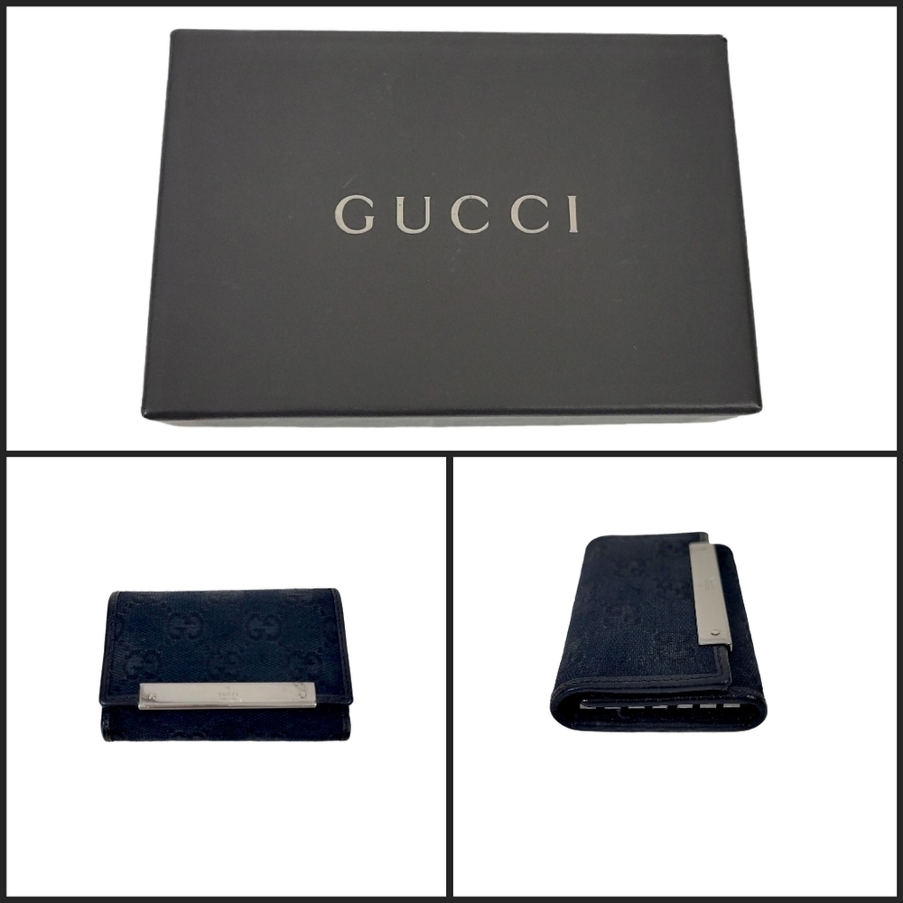 Gucci Black Monogram Trifold 6 Ring Keyholder Wallet - Picture 1 of 9